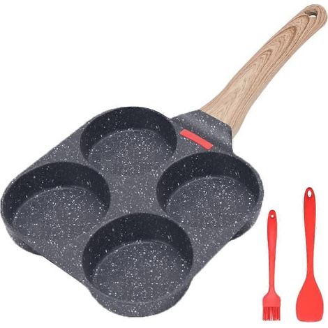 Poêle à crêpes 4 fentes, antiadhésive, en aluminium, idéale pour les œufs au plat, les hamburgers et autres petits déjeuners, compatible avec les plaques à gaz et à induction. (1/5)