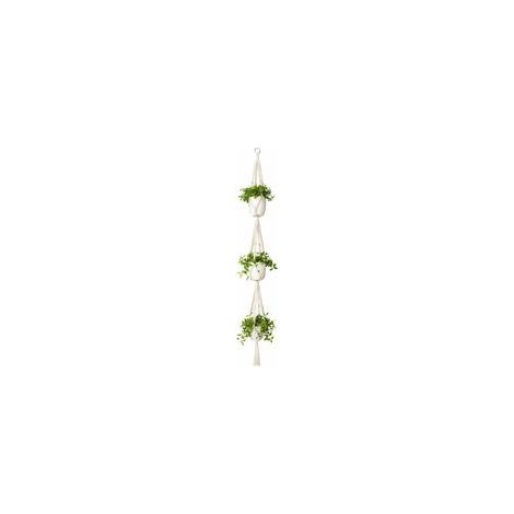 Suspension macramé 3 niveaux en coton tressé avec perles, ivoire, 177 cm –