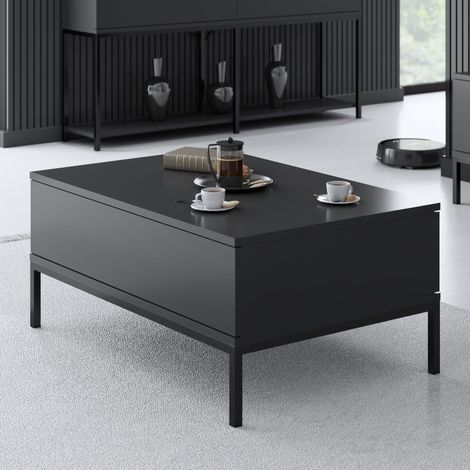 Rechteckig Couchtisch Anthrazit Lord 90x60 - Schwarzer Rahmen