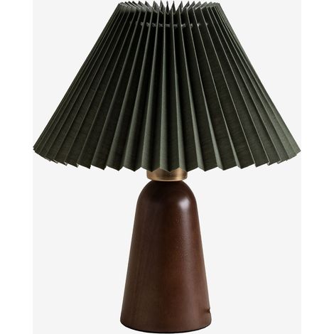 Sklum – Lampe à poser en bois de caoutchouc – Abat-jour plissé en coton – Culot E27 – Hauteur 35 cm – Pour salon ou chambre