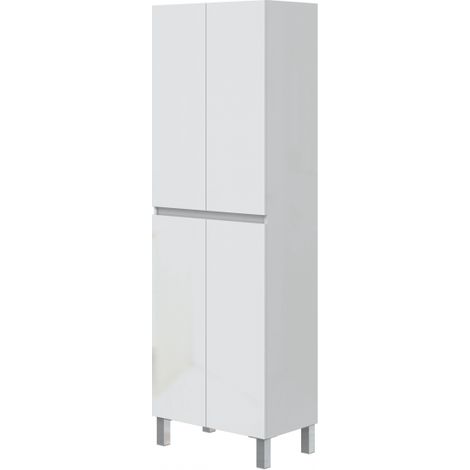 Standbadezimmer-Waschtisch, 60x35x182 cm, weiß glänzend, mit 4 Türen - Dafne (1/5)