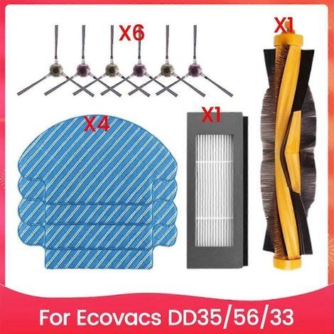 Ensemble de 12 pièces comprenant une brosse latérale principale, un filtre et une lingette de nettoyage pour aspirateur Ecovacs DD33, 35 et 56. Accessoires de remplacement. (1/5)