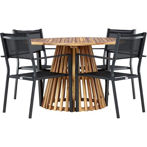 Lumpur set de jardin table Ø120cm naturel, 4 chaises noires. (1/5)
