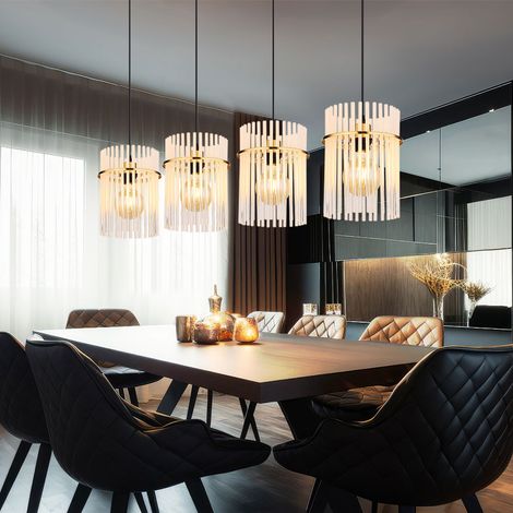 LED Hängeleuchte Pendellampe Glasstäbe Esszimmerleuchte Deckenleuchte Wohnzimmerlampe gold, klar opal, Metall, 4x 9W 4x 810lm warmweiß, H 140 cm (1/5)