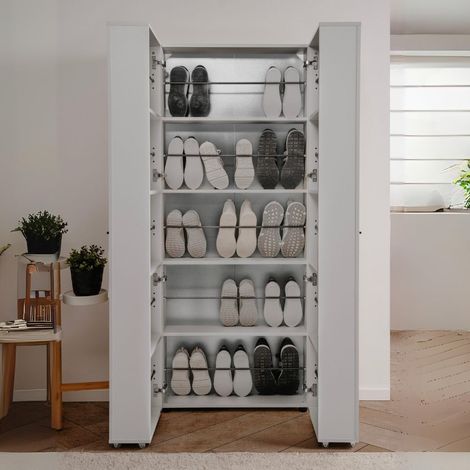 Mueble zapatero con 2 puertas con compartimentos color blanco 74x181H cm - Magika (1/5)
