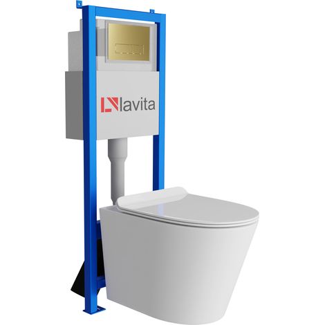 Bati support lavita lav 101 a 40 cm wc galve sans bord plaque de commande lav 20035 doree kit complet wc