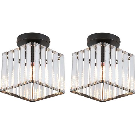 Plafón Cuadrado Moderna de Vidrio, Altura 17 cm, E27, Negro, Fácil de Instalar 2PCS (1/5)