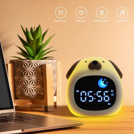 Sveglia luminosa per bambini, a forma di cane, con luce notturna a 8 colori, 6 tonalità di bianco, sveglia digitale, per camera da letto, per bambine e bambini (1/4)