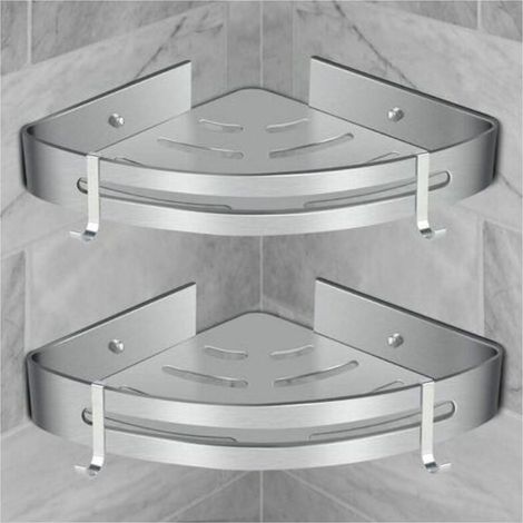 Rare find corner shower shelf, bathroom shelf without drilling, shower storage basket, wall-mounted aluminum shower shelf, two-piece storage box, silver (2pcs) (1/4)