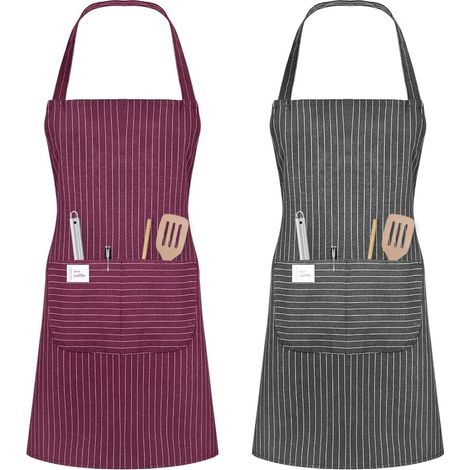 Tabliers de Cuisine,2Pcs Réglable Tabliers Etanche avec 2 Poche pour Femmes Hommes Chef pour Cuisine,Jardinage, Restaurant,Barbecue,Café (vin rouge + gris) (1/5)