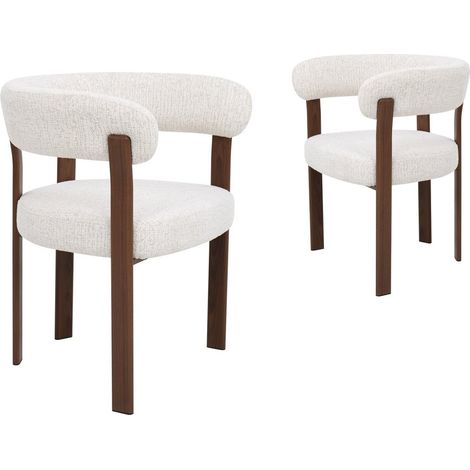 Lot de 2 chaises en velours tissé écru pieds en métal marron