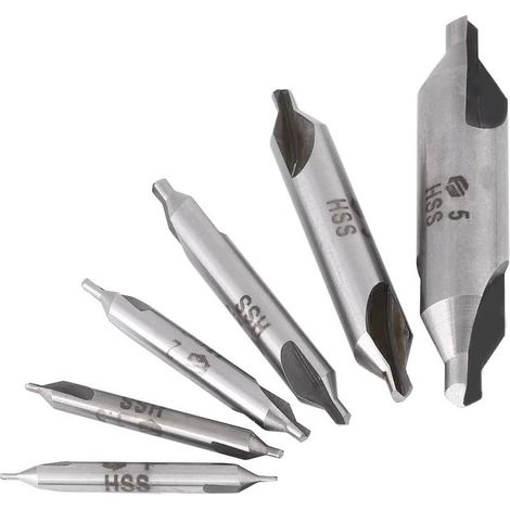 6 pièces Foret à centrer, Acier rapide HSS, Angle 60 degrés, Pour tour et perçage métal (1/5)