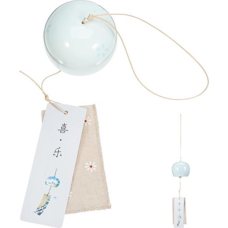 Japanisches Windspiel Keramik Kirschblüte, Glücksbringer für Haus & Garten, beruhigender Klang