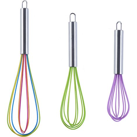 Fouet En Silicone - Acier Inoxydable Antiadhésif - Pour Pâtisserie Cuisine Mélange - Lot De 3 (1/5)