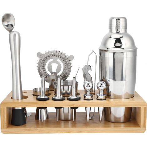 16-teiliges Cocktailset aus Edelstahl 304 mit Zubehör und Bambusständer (1/5)