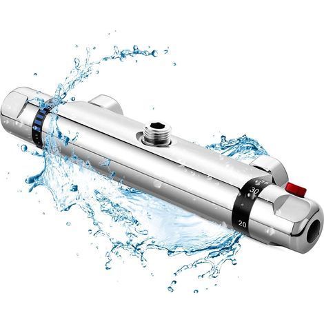 Mitigeur Thermostatique de Douche, Robinet Thermostatique Baignoire en tout le cuivre, Protection de Sécurité avec 38℃ Anti-Brûlure Bouton, Mitigeur Baignoire Réglage Précis de Tempétature et Volume d (1/5)