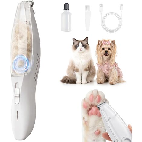 Tondeuse pour pattes de chien et chat avec bac à poils, toilettage pour chien Rechargeable par USB pour Animaux de Compagnie, pour Chiens, Chats, Pattes, Yeux, Visage, Corps (1/5)