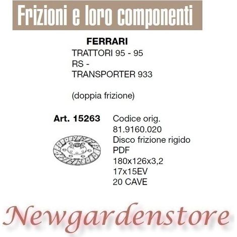 Disco frizione compatibile trattorino 95 Transporter 933 FERARRI 15263 20cave