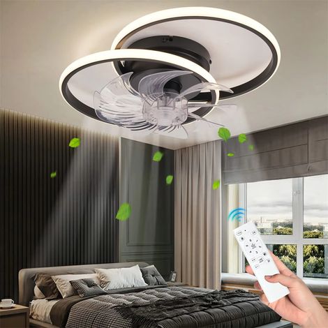 Ventilateur de plafond avec lumière LED, minuterie à 6 vitesses, télécommande, ventilateur électrique pour chambre familiale, cuisine, noir (1/5)