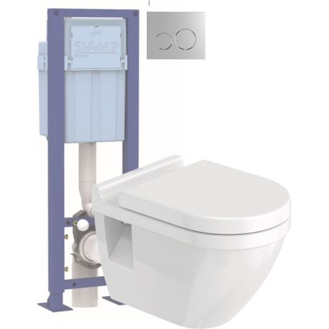 Pack inodoro suspendido DURAVIT Strack 3 con asiento freno caída + Estructura soporte SIAMP + Mando cromado
