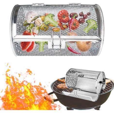 Panier à barbecue rond en acier inoxydable pour mini-four, barbecue à rôtir, panier pour tournebroche, pour extérieur, camping, pique-nique, 14 x 14 x 25 cm (1/5)