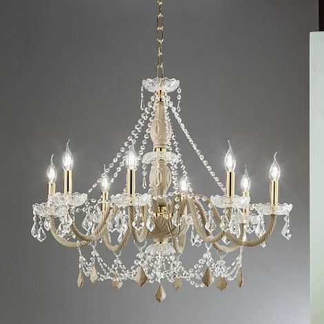Lampadario a sospensione OPERA D84 cm in vetro lavorato a mano 8 LUCI TORTORA (1/2)