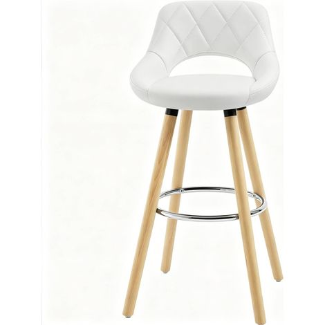 Barhocker mit Rückenlehne, weißem Kunstleder und Holzbeinen MODENUIT (1/5)