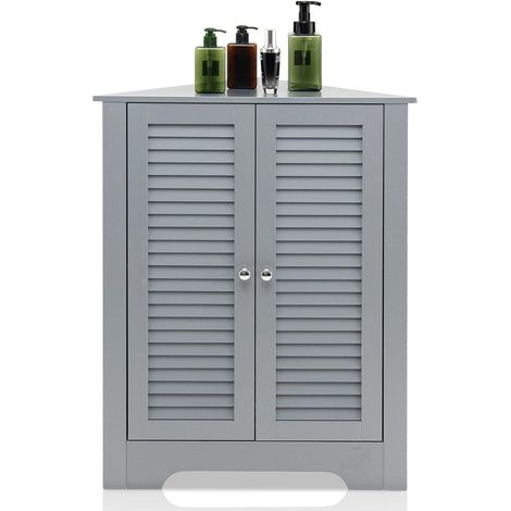 Costway – Armoire d'angle 63x32x81,5 cm – 2 portes à volet – Étagère réglable – Meuble de rangement pour salon, chambre, bureau – Gris