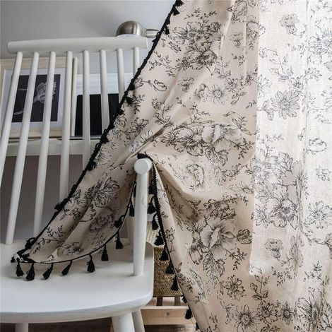 Cortinas JSSEVN Boho Vintage con borlas - Cortinas semiopacas con ojales - Algodón y lino - Cortina decorativa para dormitorio - 150 x 220 cm - Juego de 1 (1/5)