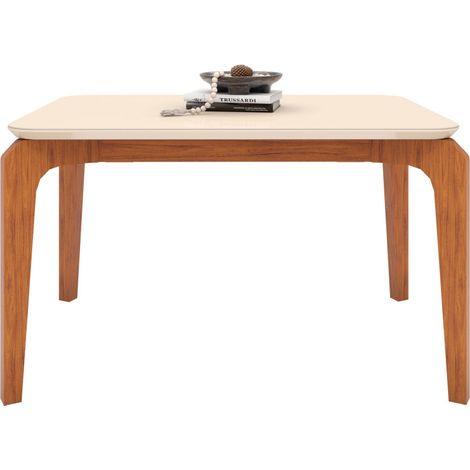 Beaux Meubles Pas Chers – Table de salle à manger rectangulaire 4-6 personnes – Plateau en verre laqué blanc – Imitation chêne – Longueur 136 cm – Largeur 90 cm – Hauteur 80 cm (1/5)
