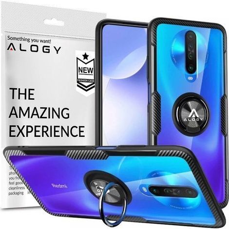 Étui transparent Alogy avec support pour anneau, compatible Xiaomi Redmi K30/Poco X2, noir (1/5)