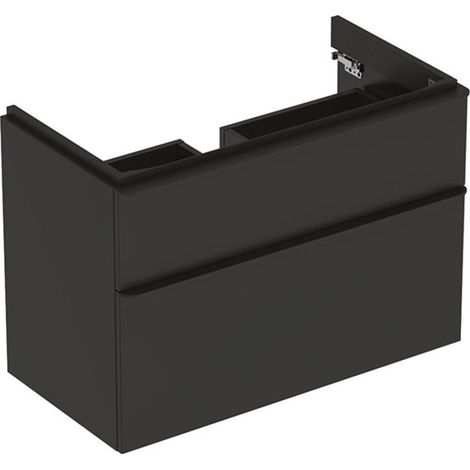 Meuble bas Geberit Smyle Square pour lavabo,avec deux tiroirs: Largeur 88.4cm, Hauteur 61.7cm, Profondeur 47cm, gris velouté / laqué mat, gris velouté / thermopoudré mat