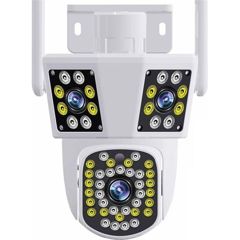 Caméra IP extérieure 6K 12MP WiFi avec Suivi de Mouvement PTZ, Trois objectifs et Trois écrans, système de sécurité étanche(6K 12MP ADD 128G) (1/5)