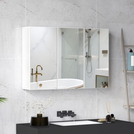 Armoire miroir de salle bain, 90 x 15, fixation murale, 5 x 60 cm, panneau en aglomerés, blanc