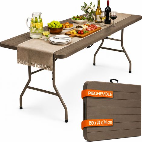 Tavolo Pieghevole Tortora Effetto Legno Resistente Tavolino Esterno 180x74x74cm (1/5)