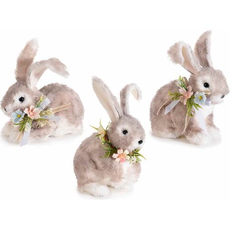 Conigli in Fibra Naturale Decorazione Pasquale Primaverile per la Casa, 3 Pezzi (1/2)