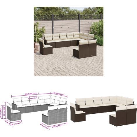 10-tlg. Garten-Sofagarnitur mit Kissen Braun Poly Rattan - Gartensofas - Outdoor Möbel - Gartenmöbelset - Rattan Sofa - Lounge Set - Home & Living (1/3)
