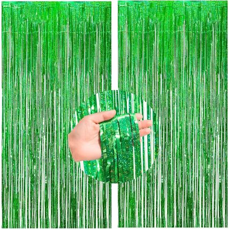 2 Pièces Rideau Métallique, Frange Brillante Vert, Aluminium Réfléchissant, Décoration Fête Mariage Anniversaire (1/2)