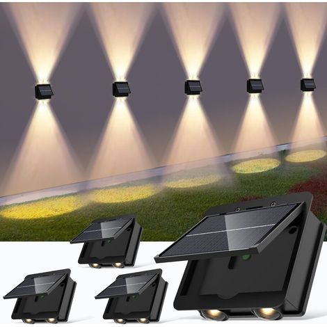 Lot de murales solaires d'extérieur - Éclairage LED - Étanche - Sans fil - Clôture étanche - Éclairage pour chemin, garage (blanc chaud x 4)