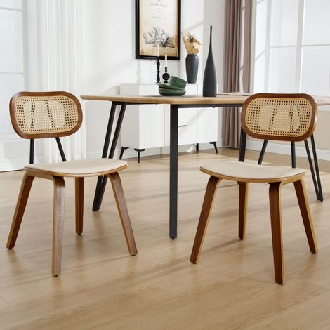 Wahson Dining Chairs Set of 2 in PU Leather Seat Kitchen Side Chairs with Wood Lges for Living Room Restaurant, Beige (1/5)