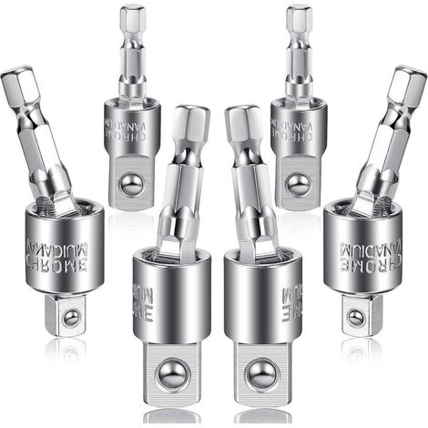 Ensemble d'adaptateurs de douilles pour perceuse électrique 6 pièces Adaptateur de tournevis à percussion Adaptateur de douille pour perceuse à percussion à tige hexagonale rotative à 360 degrés