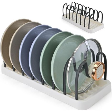 Organisateur de tiroir pour casseroles et poêles, rangement ajustable pour couvercles, organisateur universel pour couvercles de casseroles et poêles, gain de place pour placards, noir (1/5)