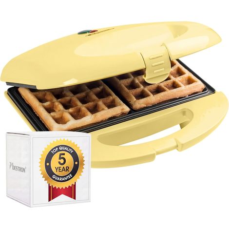 Gaufrier pour gaufres de Bruxelles, Gaufrier avec revêtement anti-adhésif, Design rétro, 700 Watts, Couleur: Jaune (1/5)