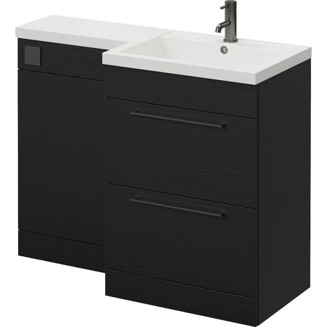 Napoli 460 Nero Oak 1100mm 2 Drawer Vanity Unit Toilet Suite with Right Hand Square Lucia Basin - 1100mm - Gunmetal Grey 320mm HandleWithout Kingston Toilet Pan