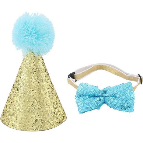 Animal de Anniversaire Chapeau Animal Hat d'anniversaire Paillettes Chapeau Chien Décoration,bleu (1/5)