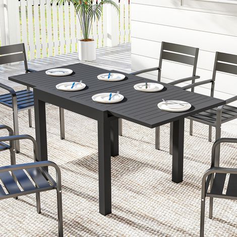 Tavolo da giardino allungabile, 80/160 x 80 cm, tavolo da pranzo in alluminio per 4-6 persone, rettangolare con piano a doghe