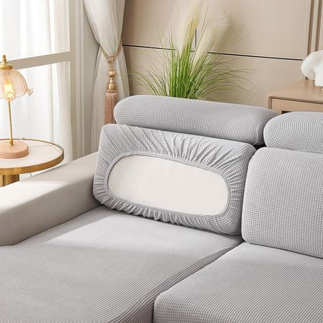 Sofa Seat Cushion Cover, Replacement Sofa Cushion Covers, Elastic Stretch Cushion Cover with 2 Straps Suitable for All Sofas (45-65 cm x 45-65 cm, Grey) (1/5)
