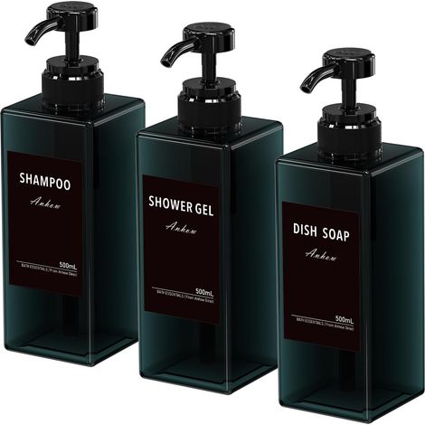 3 Distributeur Savon 500ml PETG, Flacon Pompe Rechargeable Carré, Étiquettes Incluses Pour Salle De Bain (1/5)