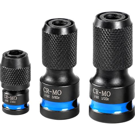 3 Pièces Adaptateurs de Douille, 1/2", 3/8", 1/4" Carré à 1/4" Hexagonal Adaptateur Douille, Cr-V en Adaptateurs D'embouts, Adaptateur Clé à Choc pour Perceuse Tournevis Clés à Cliquet (1/5)