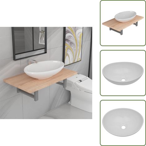 2-tlg. Badmöbel-Set Keramik Eichenbraun - Badmöbel-Set - Badmöbel-Sets - Badezimmer Möbel Set - Wandregal Für Badezimmer (1/5)